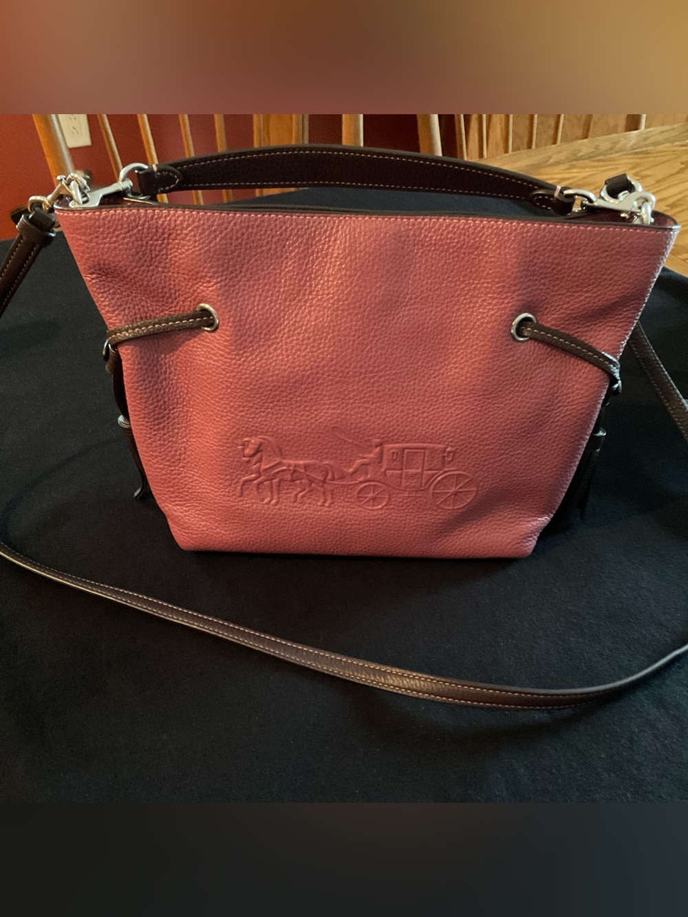 Coach Horse & Carriage Embossed Pebble Leather Convertible Crossbody Mauve Pink